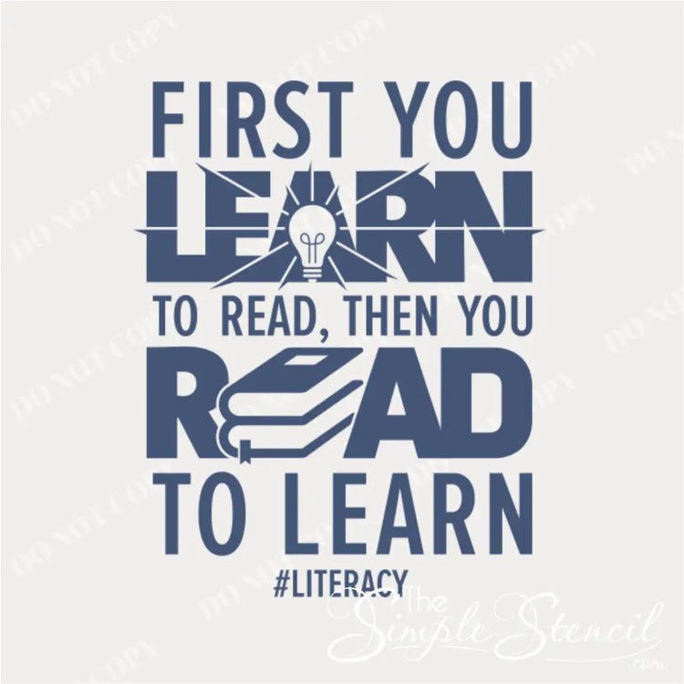 Close-up of the lightbulb graphic in the "First you learn to read" wall decal.