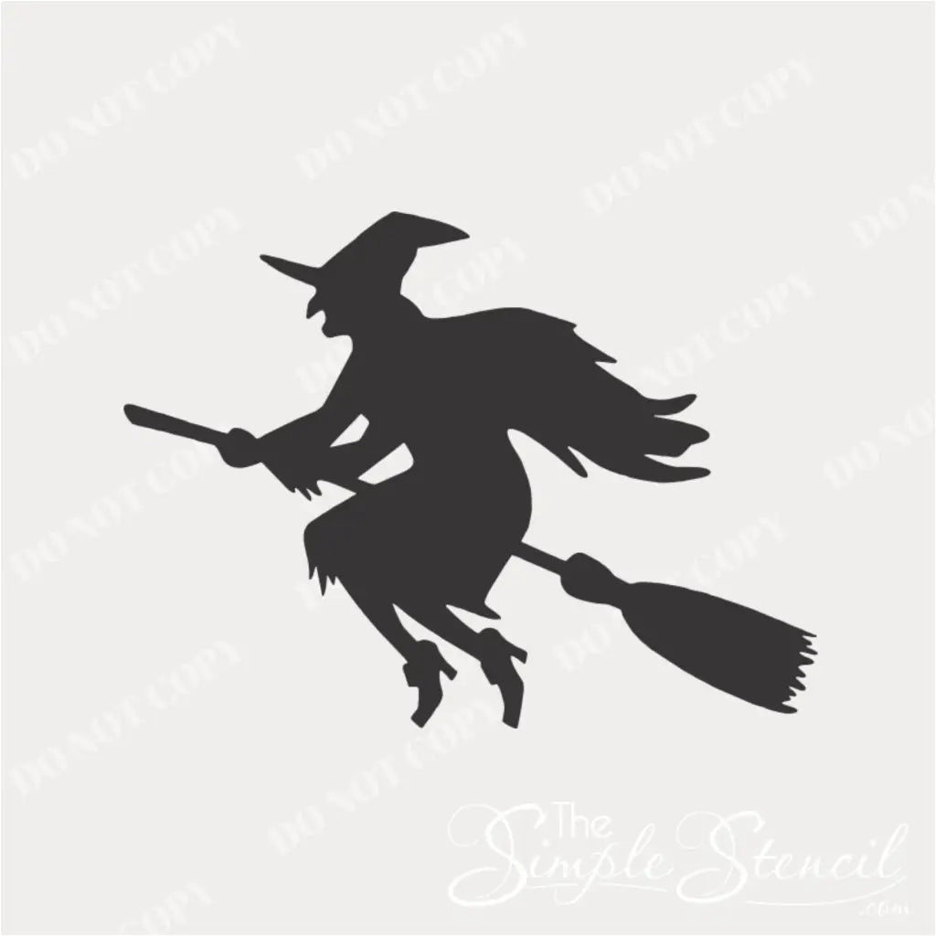 Flying Witch Decal Left: A silhouette of a witch flying left on a broomstick, perfect for Halloween decorations.