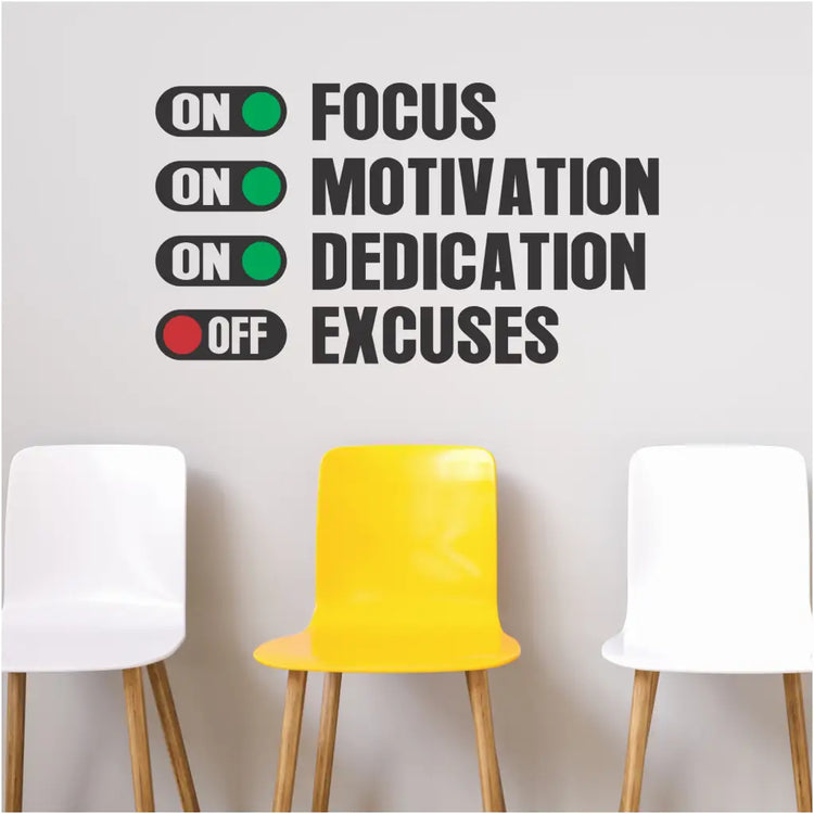 Focus Dedication Motivation On Excuses Off Wall Decal Clearance Sale