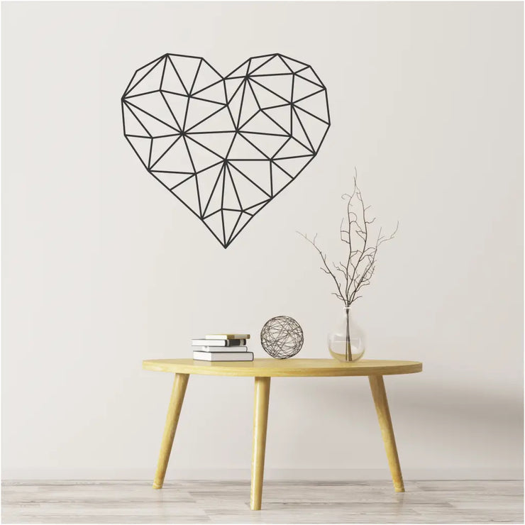 Large modern geometric heart shaped vinyl wall decal adds romantic touch to home decor projects and romantic holidays.