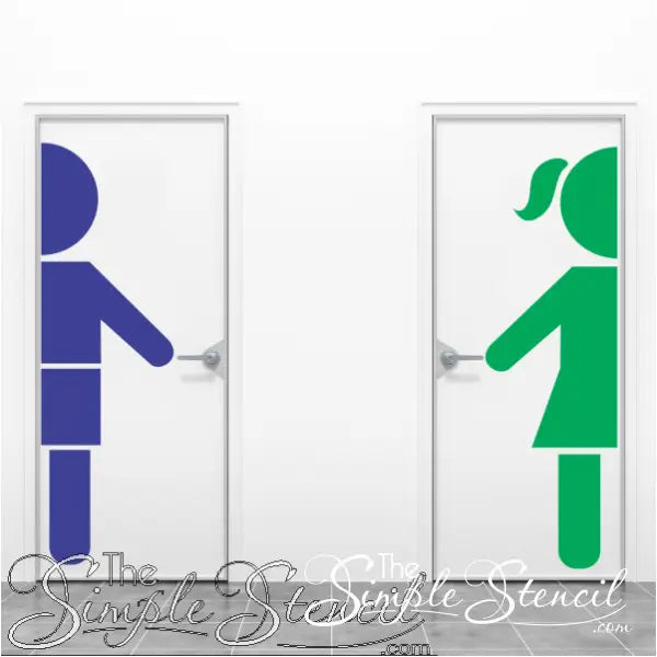 Large boy and girl silhouette door decals to direct to restrooms in a no read way. Customizable by color, size and direction to create a modern look in your school, church or business establishment. 