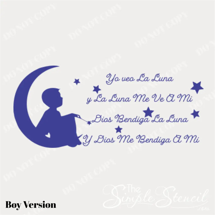 Spanish version of God Bless the Moon Yo veo la luna poem for decorating boys nursery or baby room. 