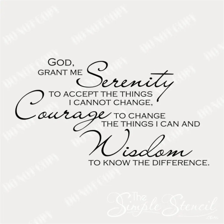 Close up of the serenity prayer vinyl wall decal in black, but also available in many sizes and colors to suit any decor and space. By The Simple Stencil