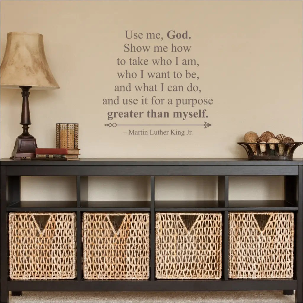 Vinyl wall decal with MLK Jr. quote about purpose and service.