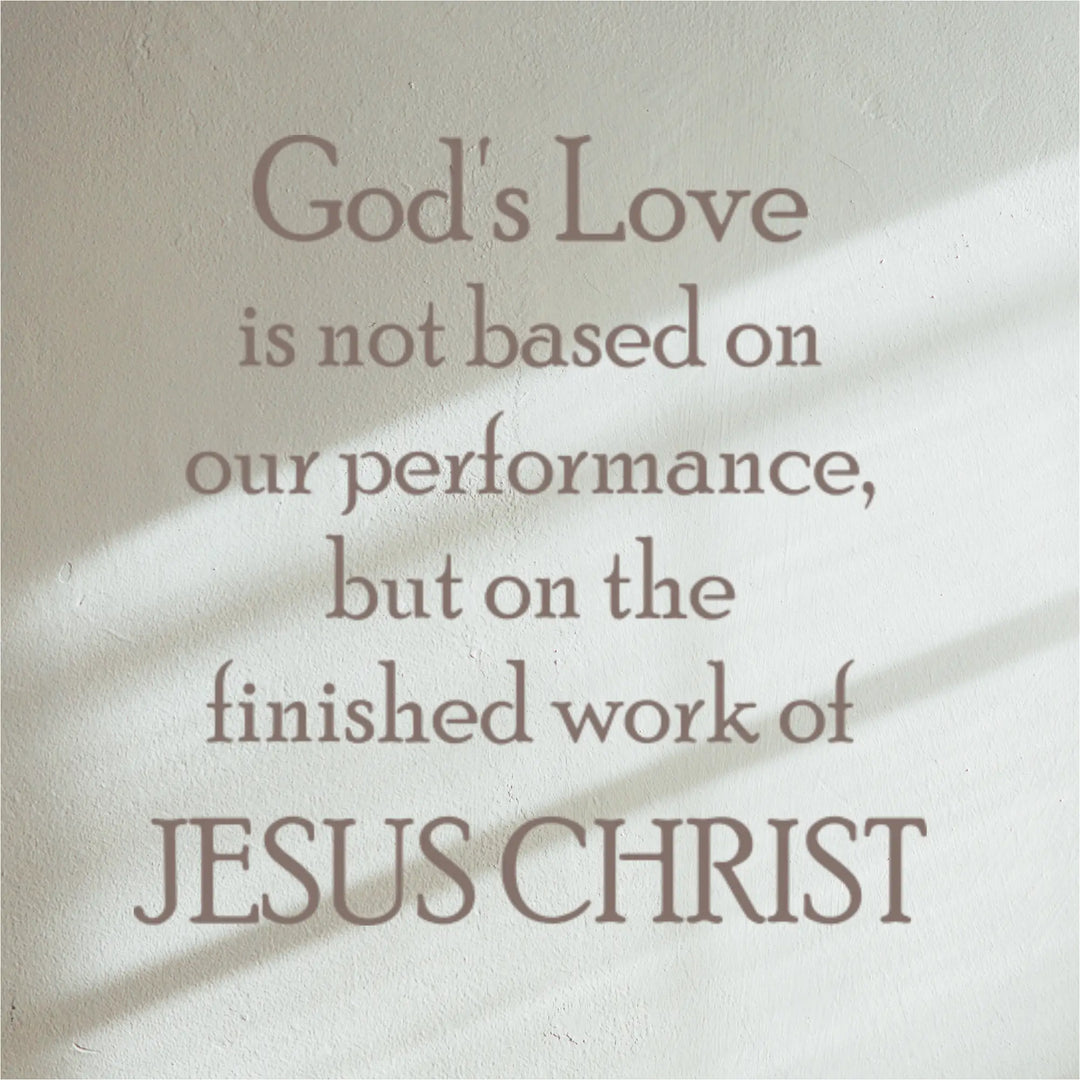 Premium copper vinyl 'God's Love' wall lettering applied to a textured sanctuary wall, showcasing professional Christian decor for Easter services.