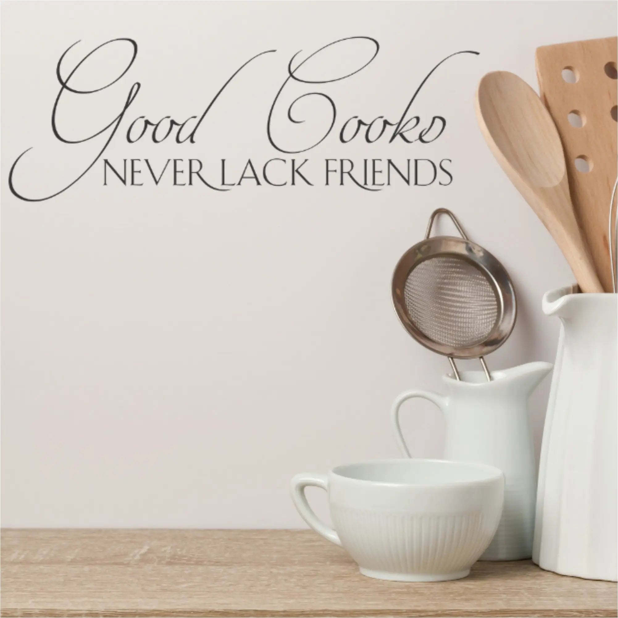 Good cooks never lack friends. A vinyl wall decal by The Simple Stencil is perfect for the kitchen makes a great gift for a friend.