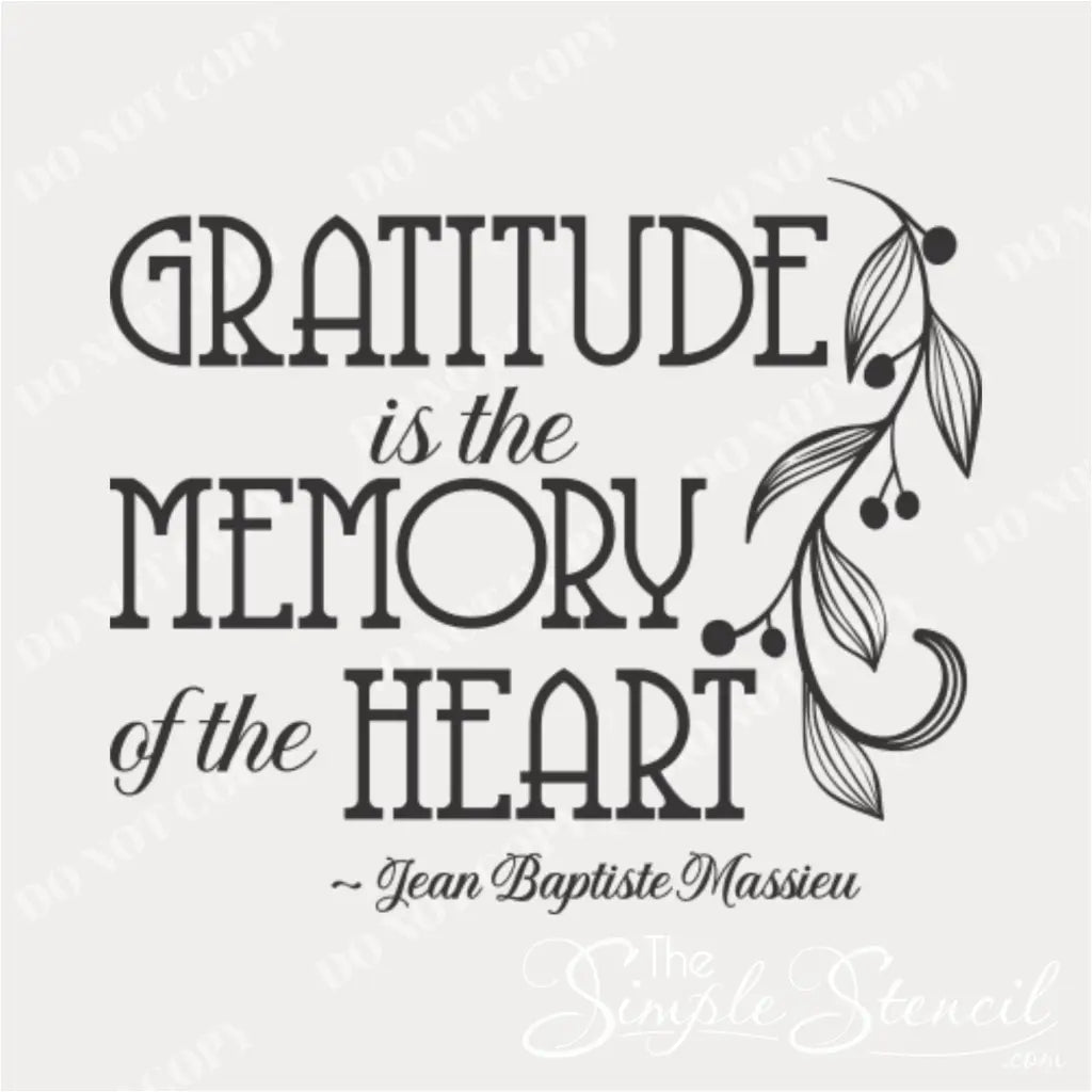 A product design of the French gratitude quote by Jean-Baptiste Massieu, showcasing its elegant typography and leafy branch flourish.