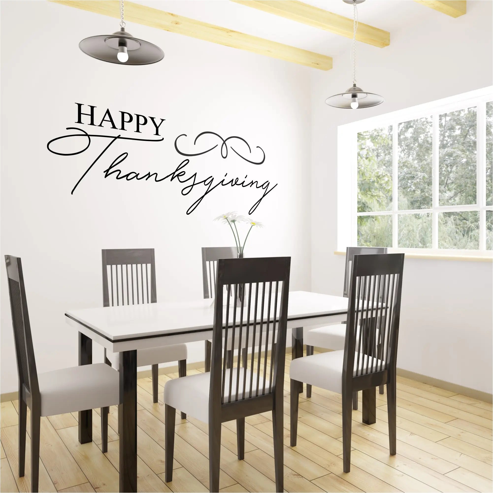 Happy Thanksgiving Wall Decal - a minimalist designed wall decal to display for Thanksgiving to create a festive vibe. By The Simple Stencil