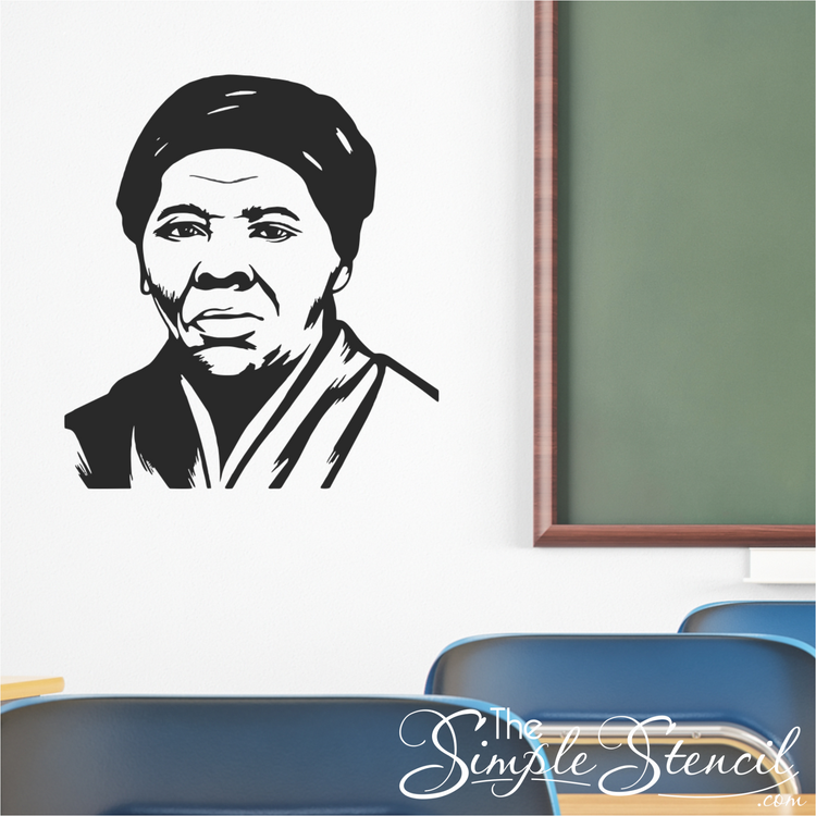 Harriet Tubman face silhouette wall decal in black on a classroom wall for history class and Black History Month