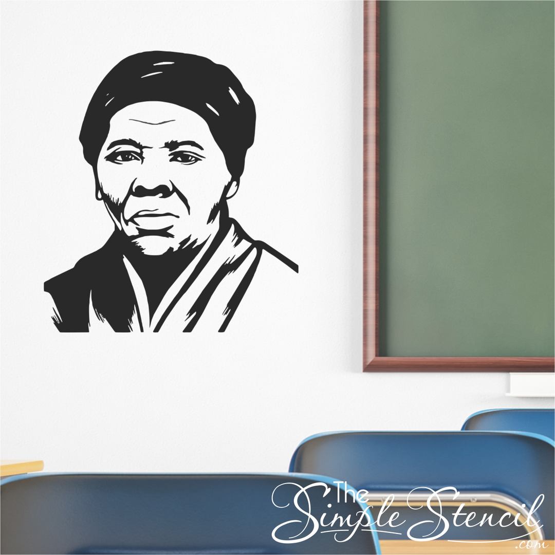 Harriet Tubman face silhouette wall decal in black on a classroom wall for history class and Black History Month