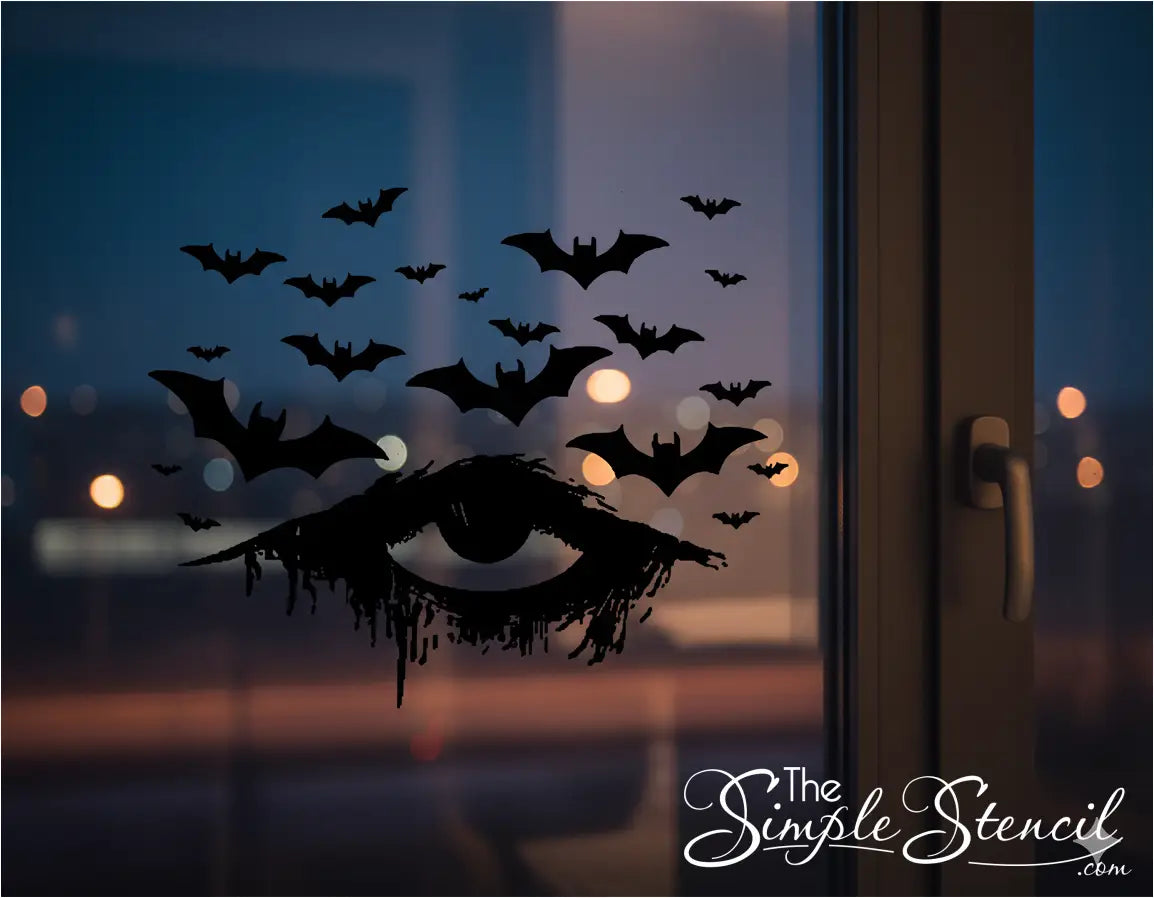 The Simple Stencil Haunted Gaze Dripping Eye & Bats Decal