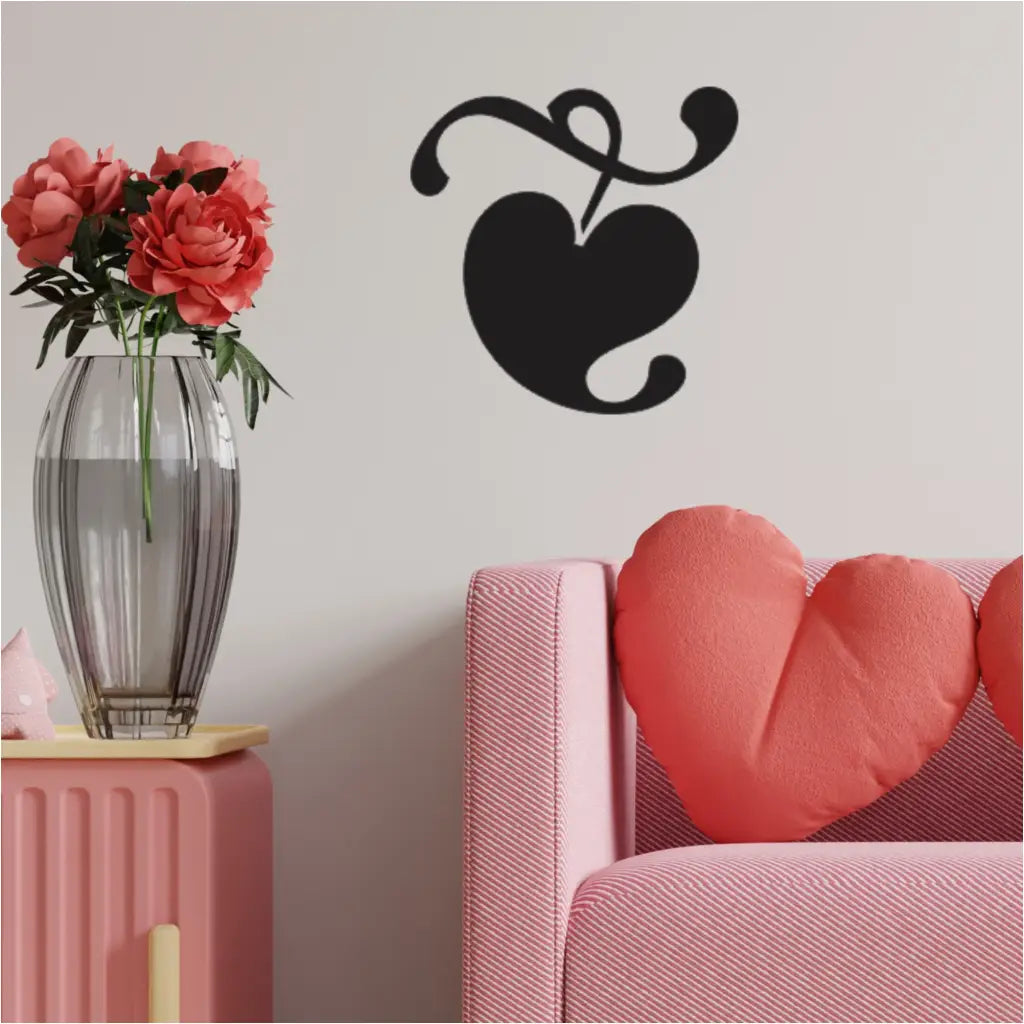 Stylish romantic heart decal (facing left) for easy application on smooth indoor walls.