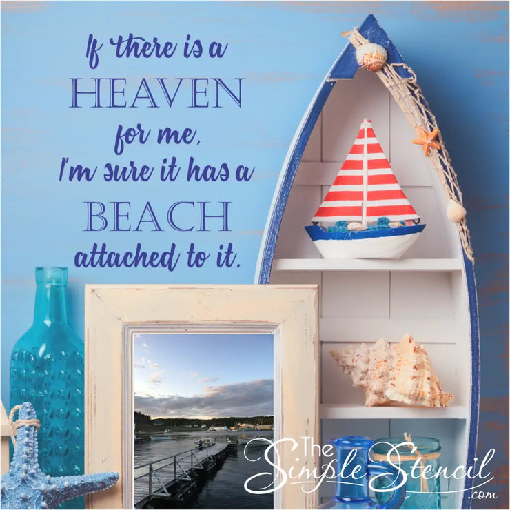 Beach quote by Jimmy Buffett displayed on a beach house bathroom wall adds finishing touch and reads: If there is a heaven for me, I&
