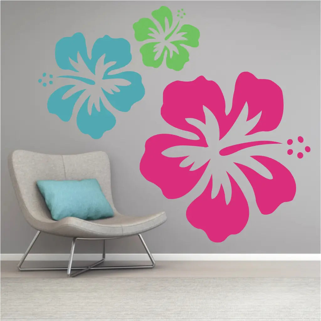 Large hibiscus self adhesive decal mural art for beach house, teen room or any living space decor.
