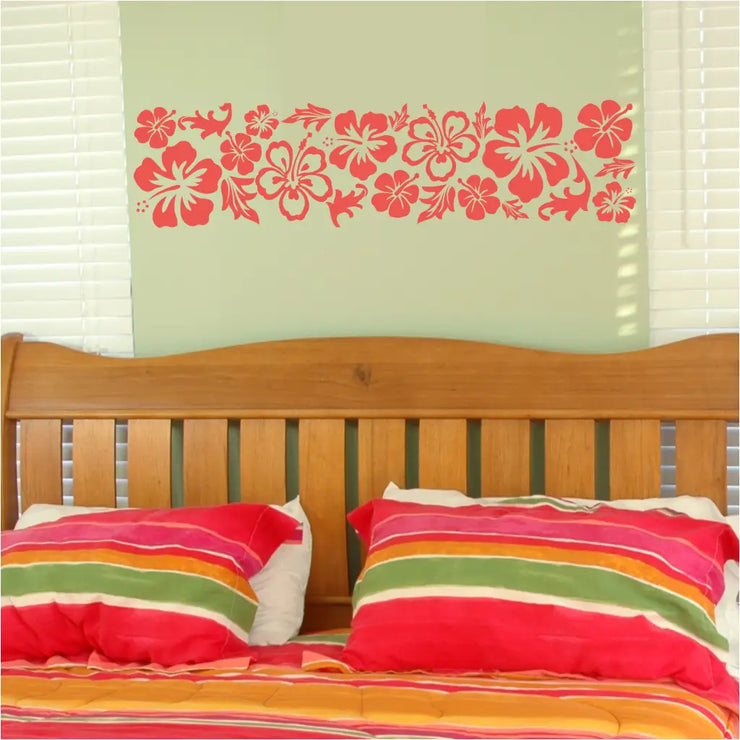 Pretty hibiscus flower border for home decorating. A tropical paradise is easy to create with our easy to install beach themed wall decals. Large wall art perfect for beach homes and nautical inspired room decor. 