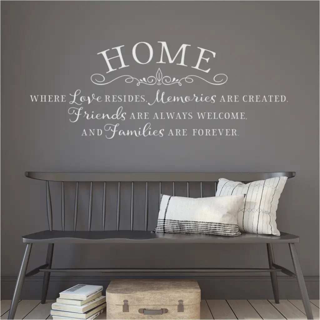 Premium Quality Wall Decal with Family Quote Applied to a Dark Gray Entryway Wall