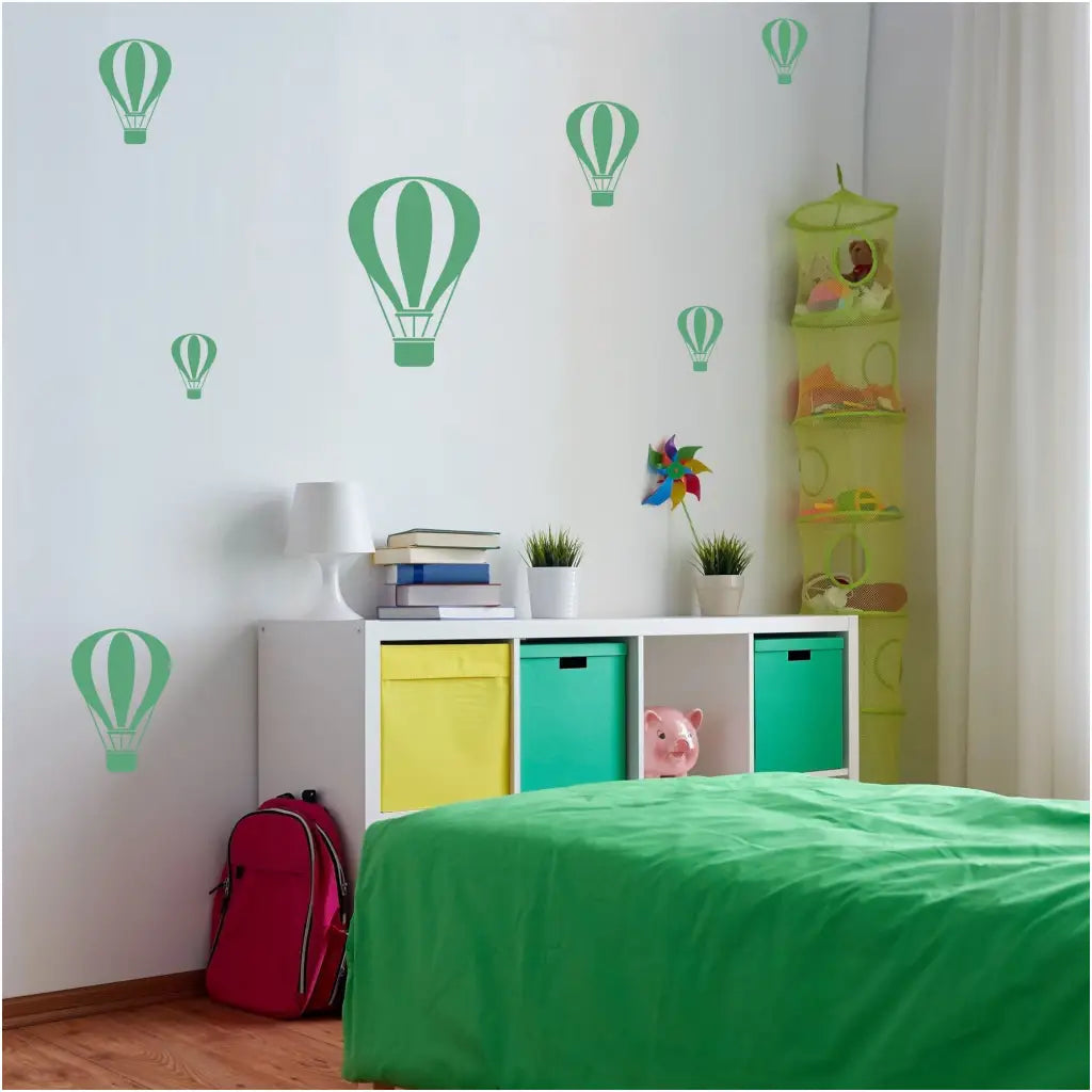 colorful hot air balloon wall decals and wall art stickers add a fun vibrant touch to kids rooms, playrooms, etc. 