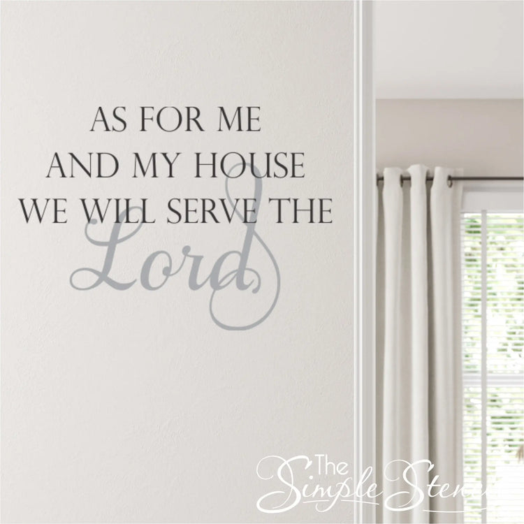 Joshua 24:15 wall lettering applied to a white entryway wall next to a bright window, creating a welcoming and spiritual atmosphere for a Christian home foyer.