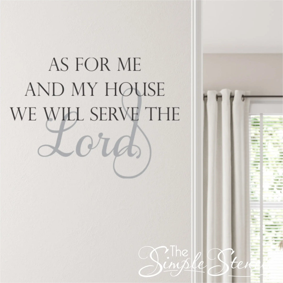 Joshua 24:15 wall lettering applied to a white entryway wall next to a bright window, creating a welcoming and spiritual atmosphere for a Christian home foyer.