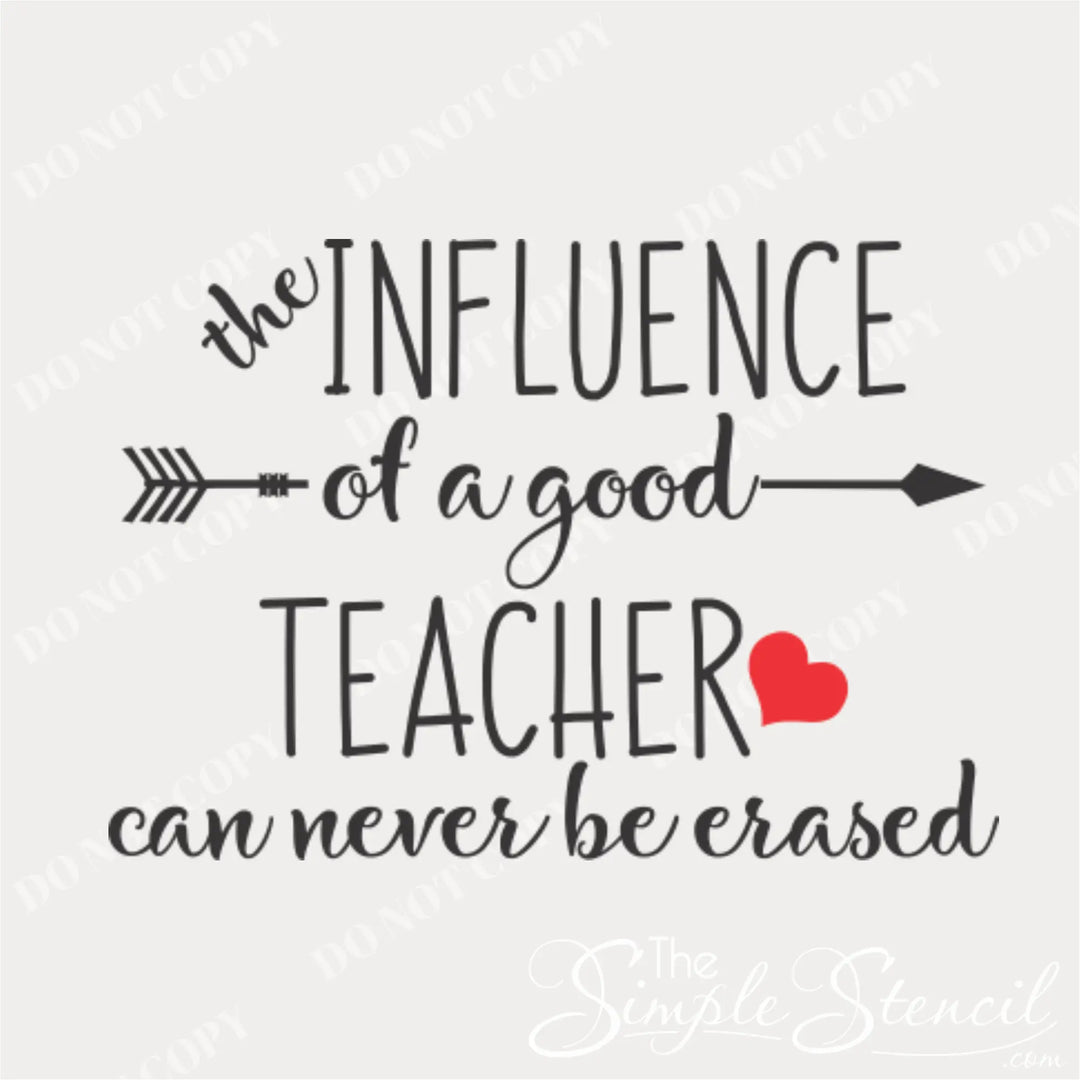A clean graphic mockup of the teacher appreciation decal showing the mixed script and block typography with a decorative arrow and a red heart.