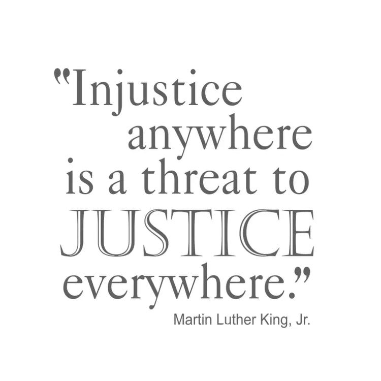 An inspiring quote wall decal by TheSimpleStencil that can be used to decorate the walls during Black History celebrations. Reads: "Injustice anywhere is a threat to justice everywhere." Martin Luther King, Jr.