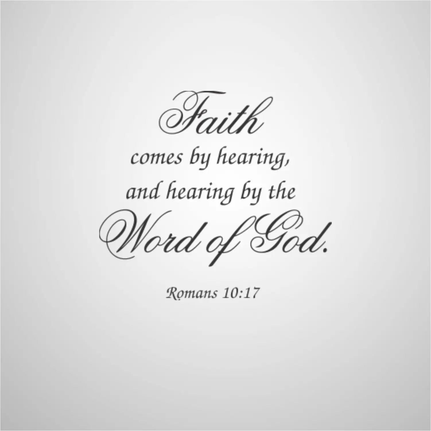 Uplifting Vinyl Decal for Churches: "Faith Comes By Hearing" (Romans 10:17). Motivate your congregation with this inspiring Bible verse decal that emphasizes the importance of listening to God's word.