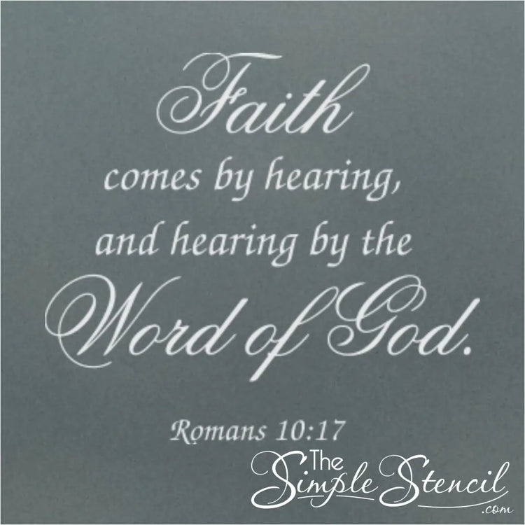 Church Wall Decal: "Faith Comes By Hearing" (Romans 10:17). Inspire your congregation with this beautiful vinyl decal featuring a foundational scripture verse about faith.