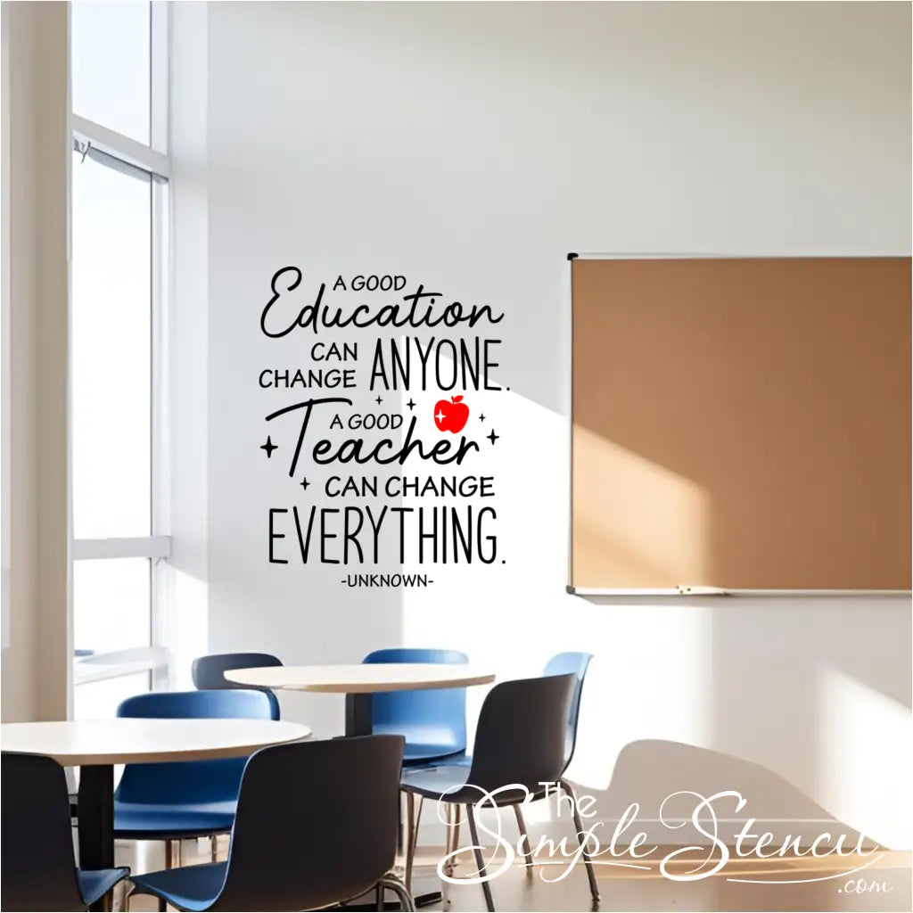 Teacher lounge wall decal with inspiring education quote