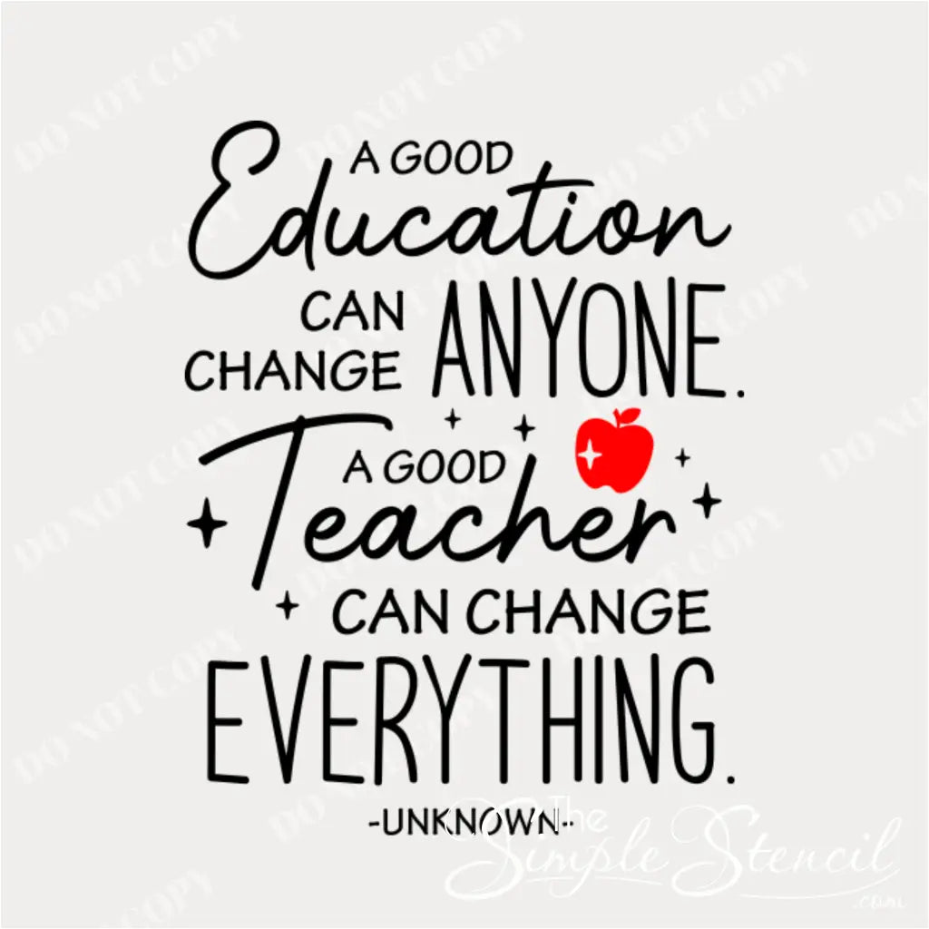 Customizable wall decal for teachers lounge: 'A good teacher can change everything' detail