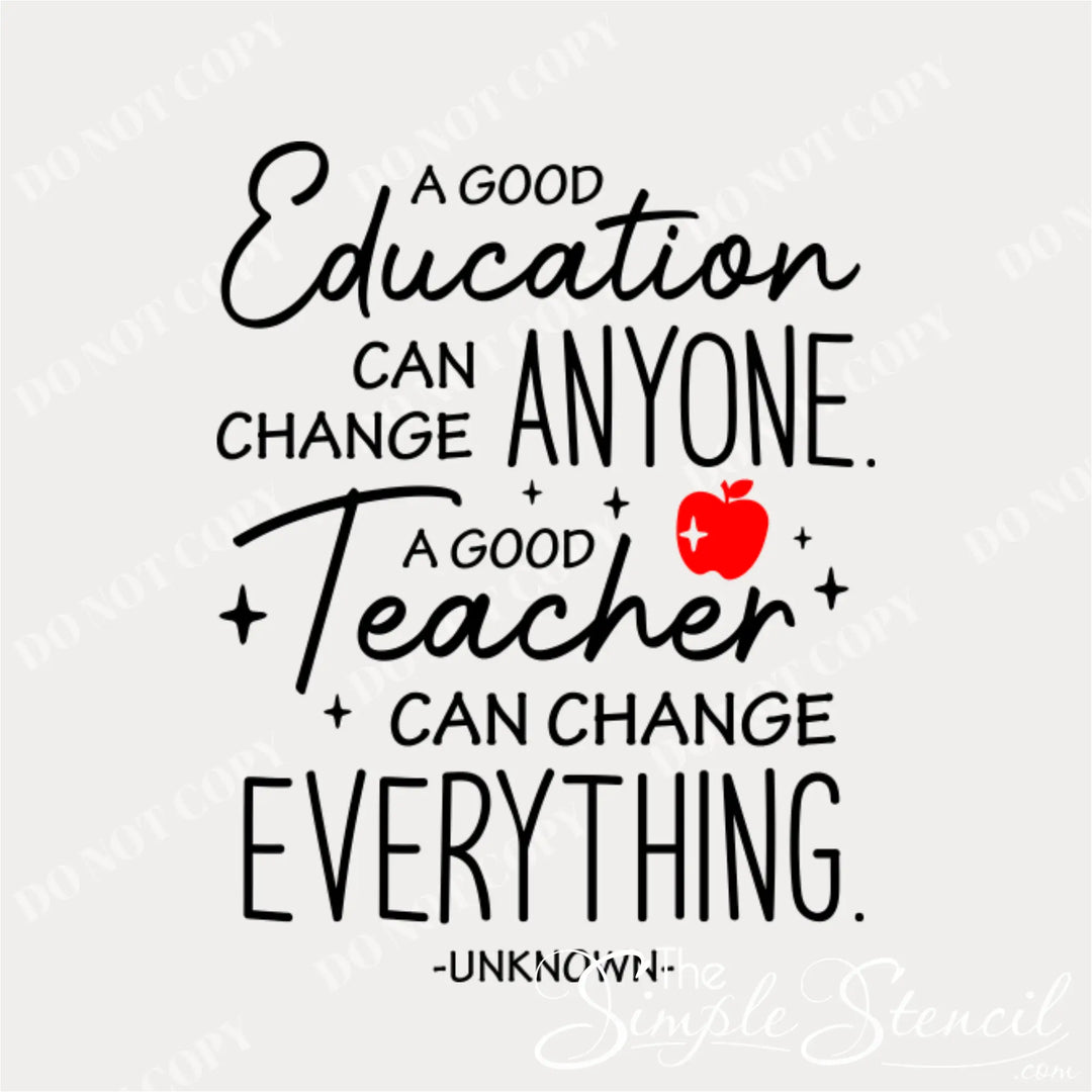 Customizable wall decal for teachers lounge: 'A good teacher can change everything' detail