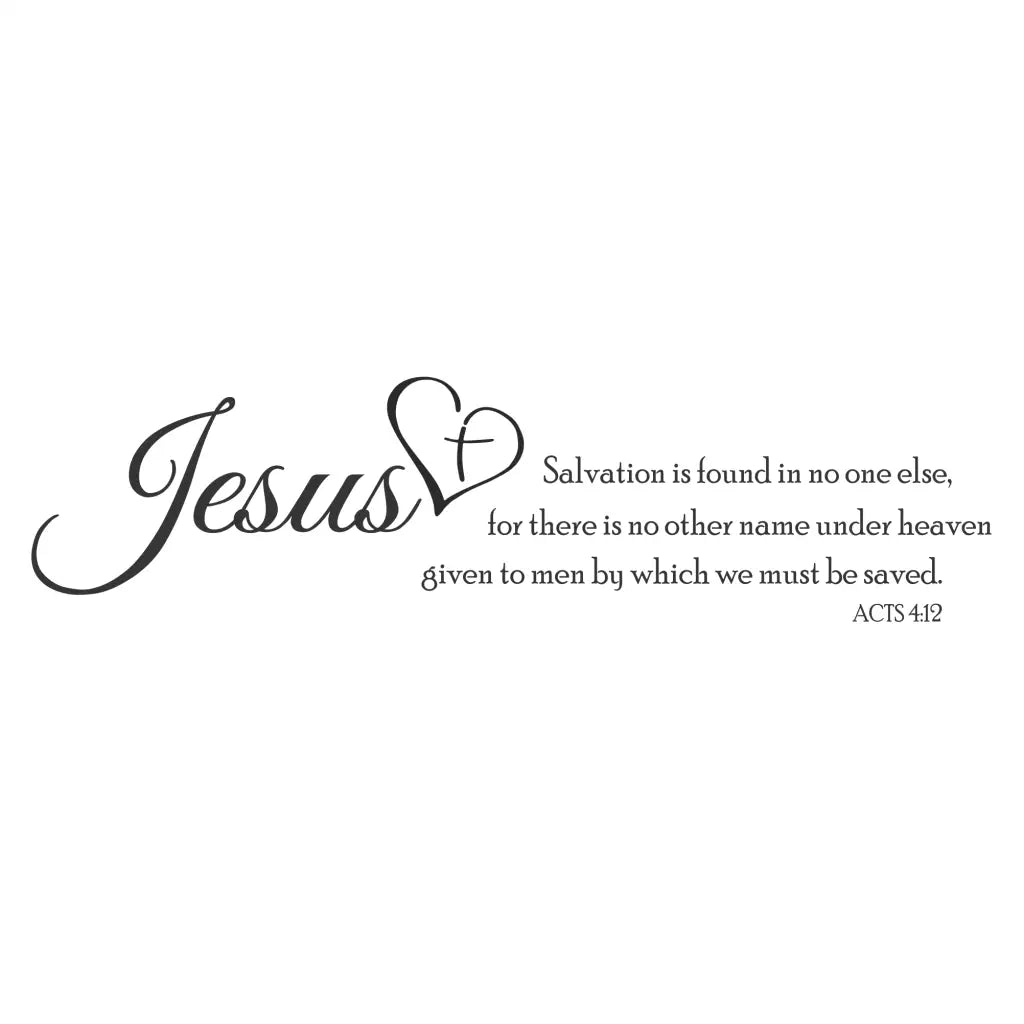 Close-up of the "Jesus Salvation" decal's elegant script and heart with cross detail.