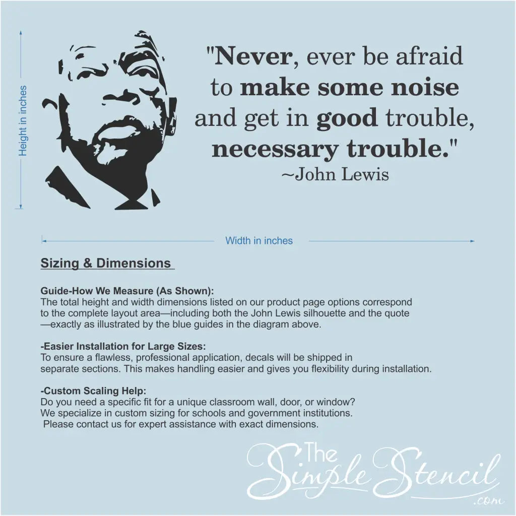John Lewis Good Trouble Wall Decal | Civil Rights Quote & Silhouette