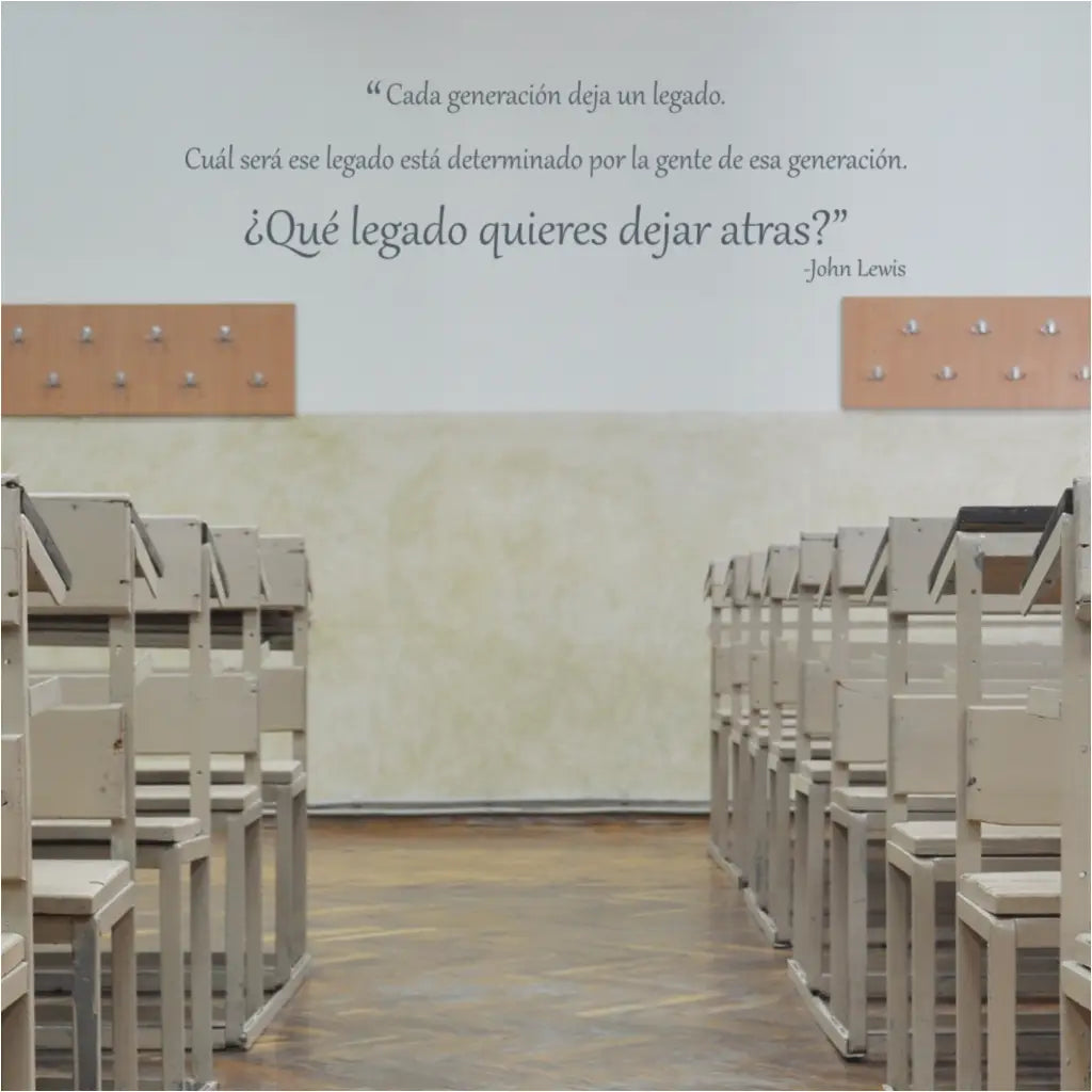 An inspiring quote by John Lewis translated to Spanish for bi-linqual workspaces and schools. This incredibly inspiring quote by a legendary leader was created into a self-adhesive decal for school or office decor that inspire your students or employees with John Lewis' words of wisdom. By The Simple Stencil