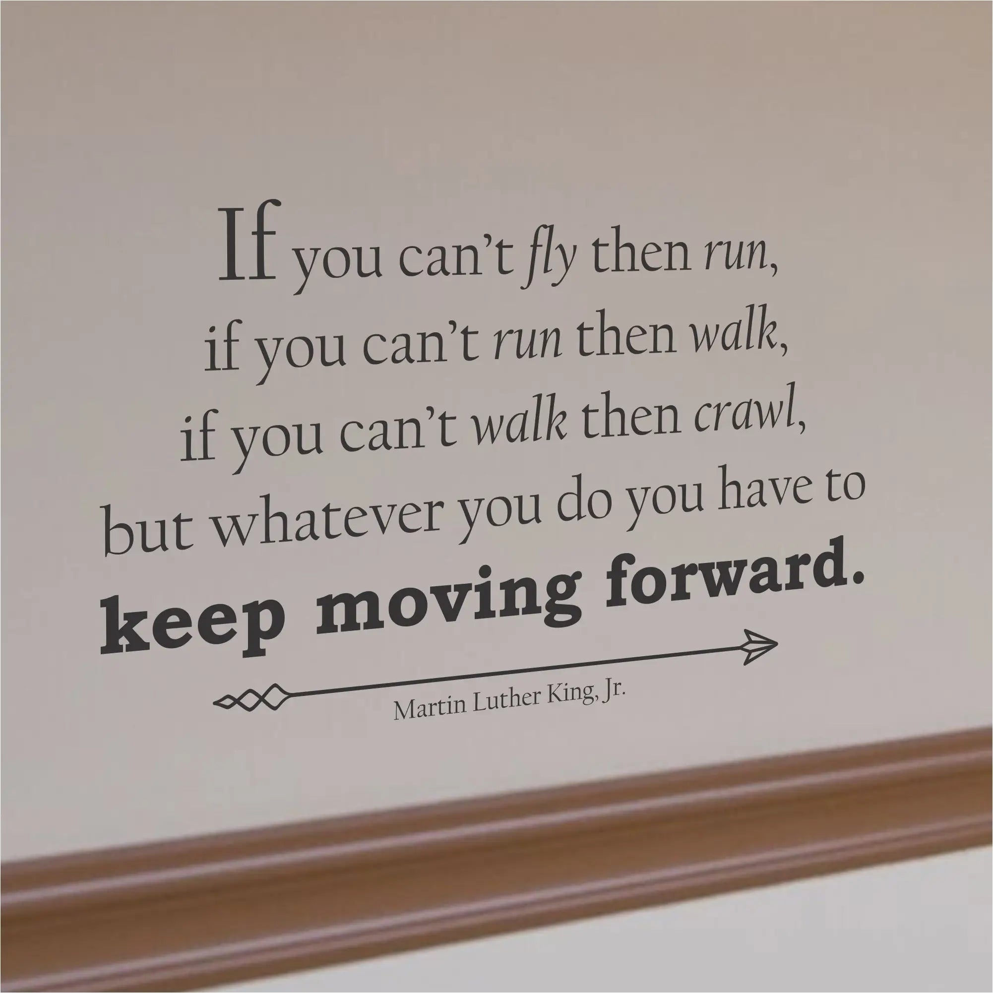 If you can't fly then run, if you can't run then walk, if you can't walk then crawl, but whatever you do you have to keep moving forward. Martin Luther King | Simple Stencil Wall Decal