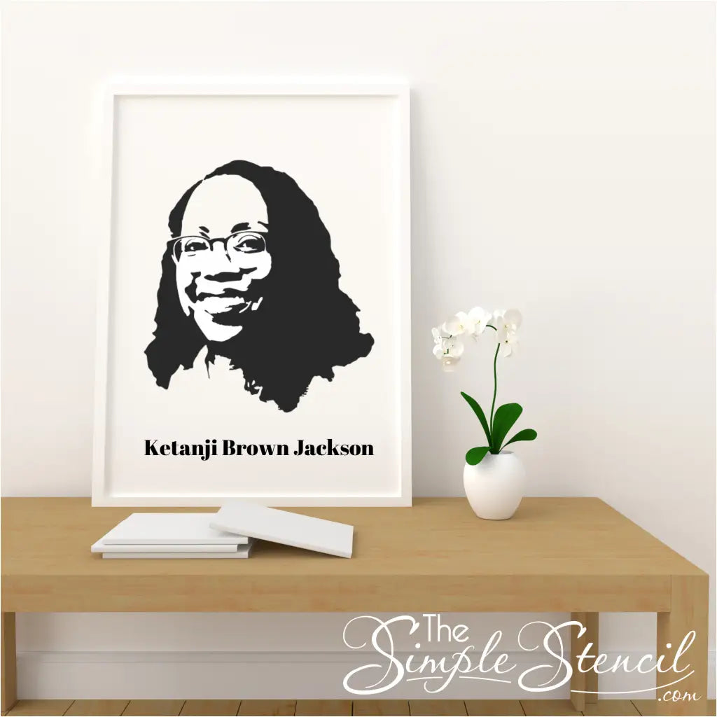 Easy-to-apply Ketanji Brown Jackson wall decal installed on a glass picture frame, perfect for inspiring décor.