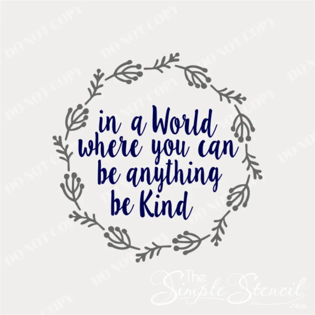 Close-up of the "Be Kind" wall decal with dandelion wreath in a child's bedroom.