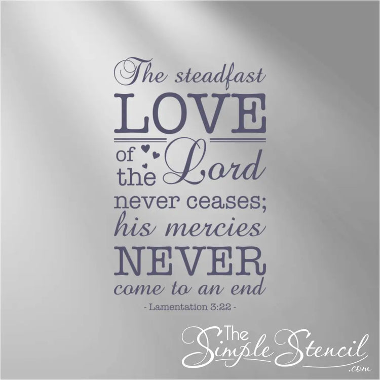 Decorative wall decal with the inspirational quote from Lamentations 3:22 about God's unending love and mercy.