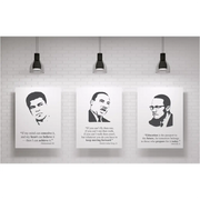 Set of three Black Leader Poster Prints For School and Classroom Display during Black History Month or in any American History Classroom. Each poster displays a face silhouette image alongside a quote by Muhammad Ali, Martin Luther King, Jr. Maxcolm X, Maya Angelou and Rosa Parks.