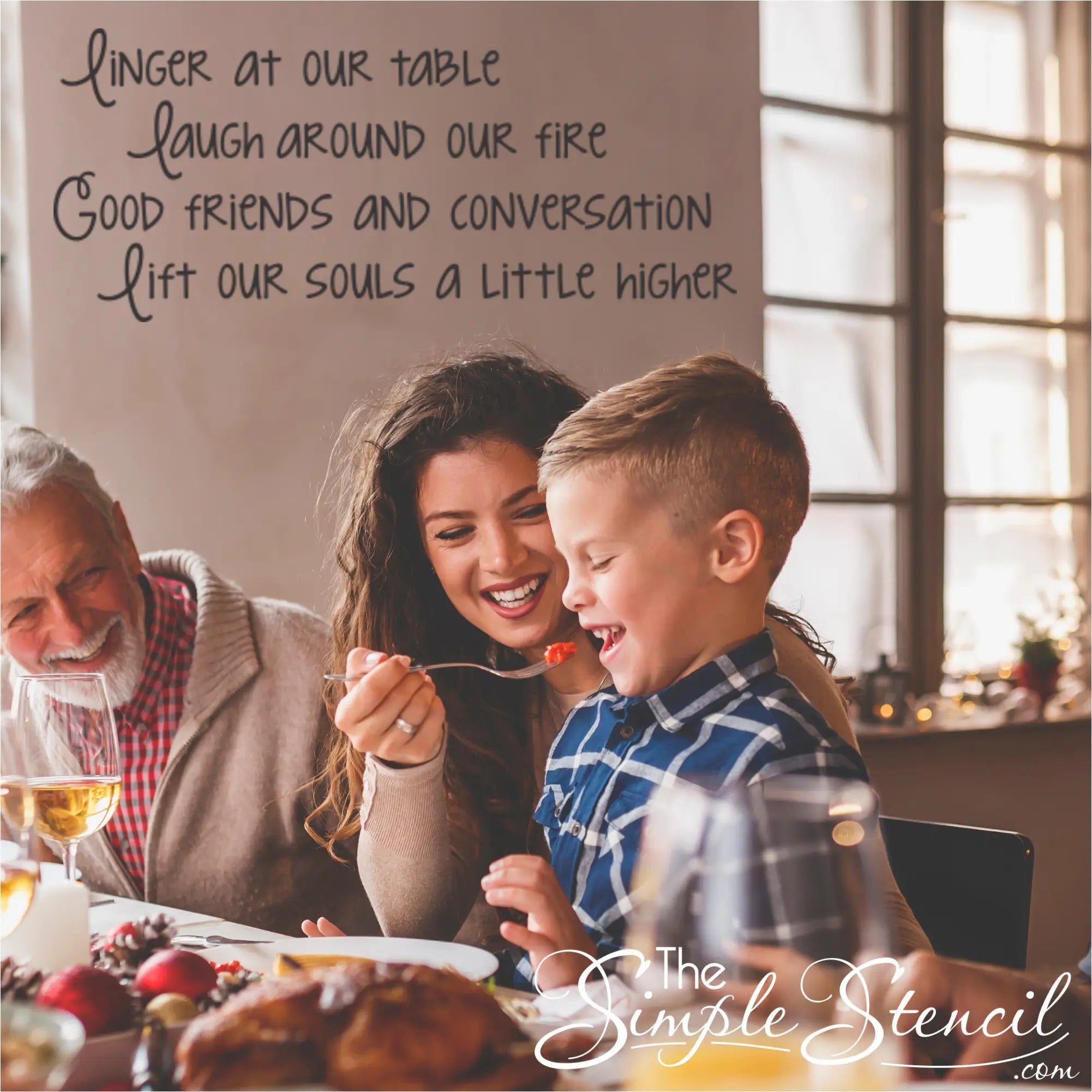 The Simple Stencil Linger At Our Table Wall Quote - Thumbnail 3
