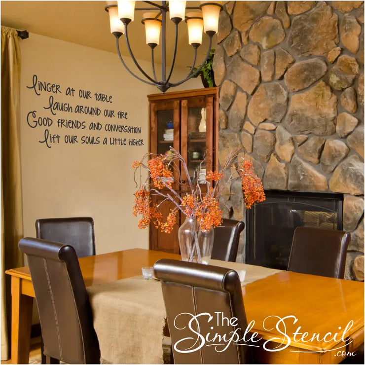 Linger At Our Table | Friends Dining Room Gathering Wall Quote Simple Stencils