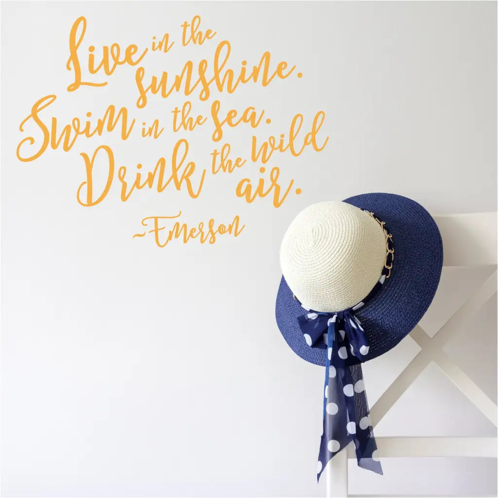 Live in the sunshine, swim in the sea, drink the wild air. Emerson A vinyl wall decal by The Simple Stencil for beach home or nautical themed room decorating.