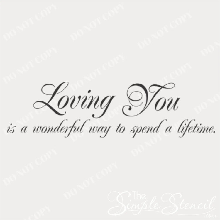 High-resolution digital graphic of the "Loving You" wall decal design, showcasing the elegant cursive script and clean typography on a neutral background.