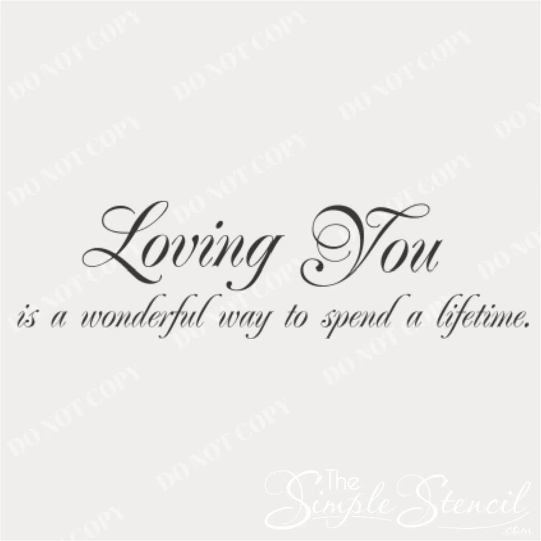 High-resolution digital graphic of the "Loving You" wall decal design, showcasing the elegant cursive script and clean typography on a neutral background.