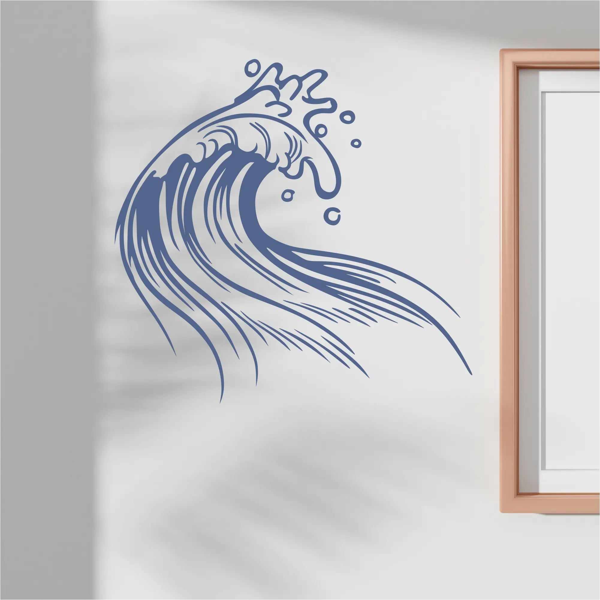 Majestic crest wall decal featuring a blue ocean wave with dynamic lines and small circular bubbles for wall decor