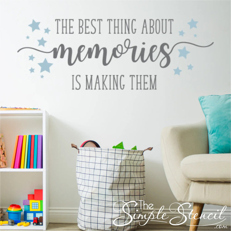 Playroom decorated with the 'Memories' starburst decal, adding a whimsical touch.