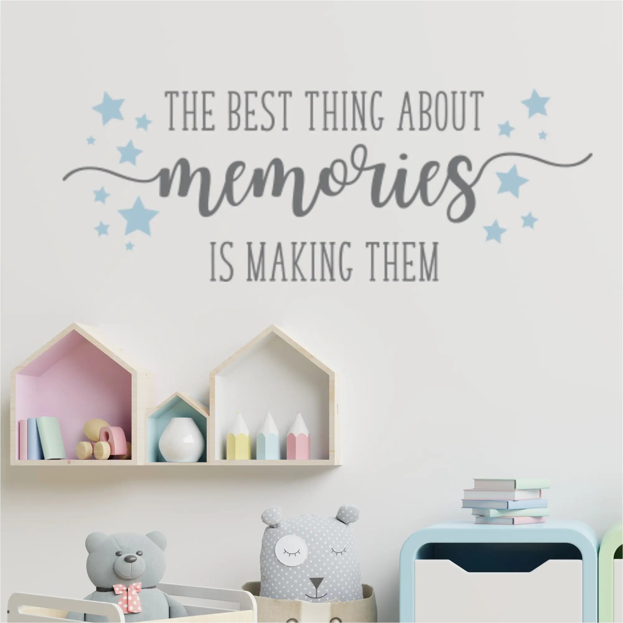 Child's room featuring the 'Making Memories' decal, creating a warm and inviting atmosphere.