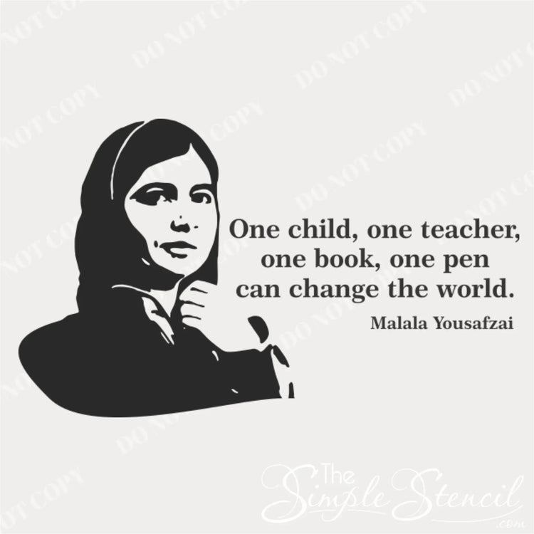 Malala Yousafzai wall decal close-up: A detailed view of the Malala Yousafzai wall decal, showcasing the intricate silhouette and inspiring quote.
