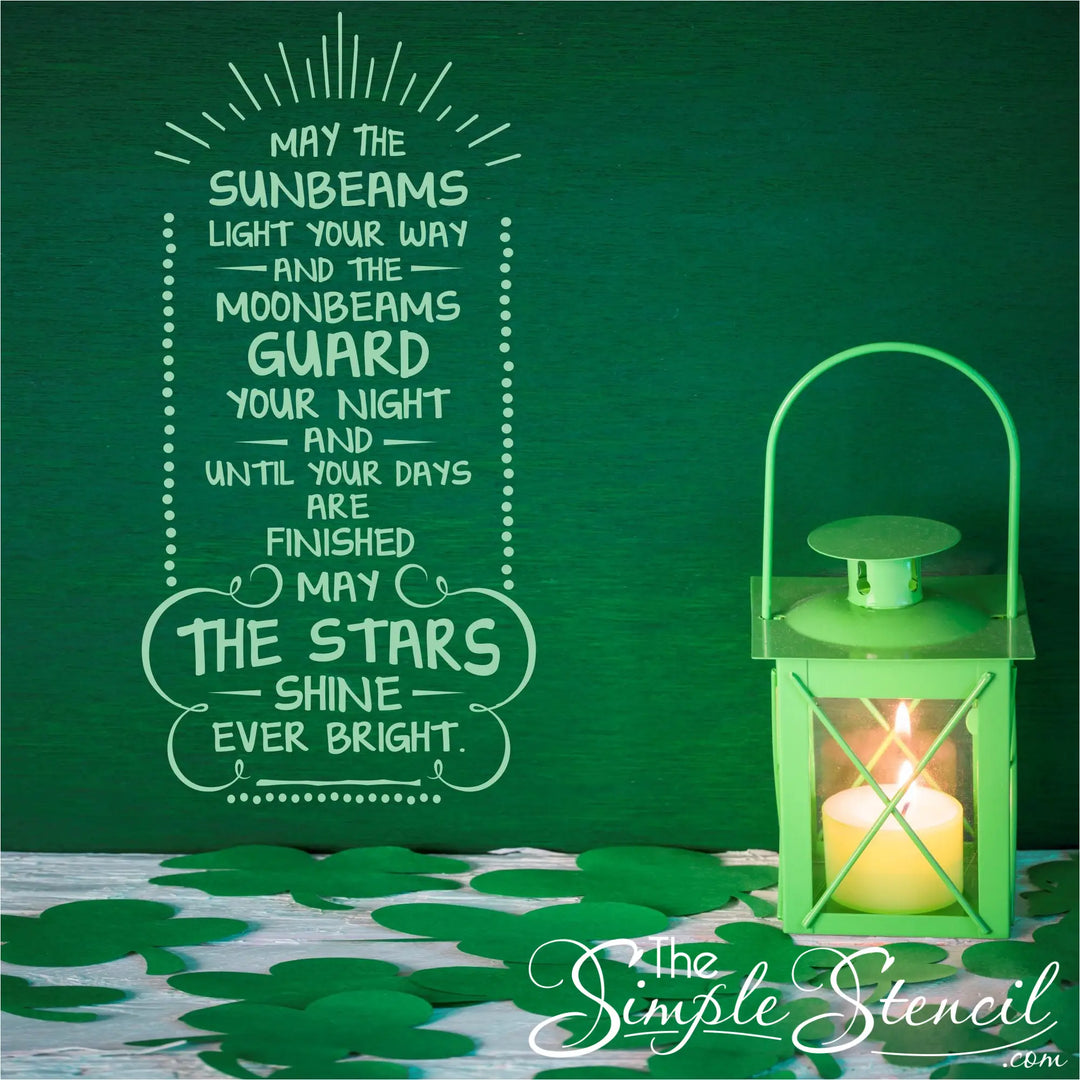 May The Sunbeams Light Your Way | Irish Blessing Wall Quote Decal showcased near Saint Patrick's Day decor.