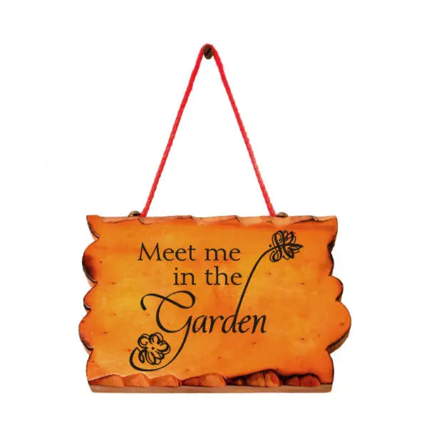 Meet me in the garden vinyl decal by The Simple Stencil applied to a wooden hanging sign to hang on door or anywhere you want to dress up your farmhouse decor.