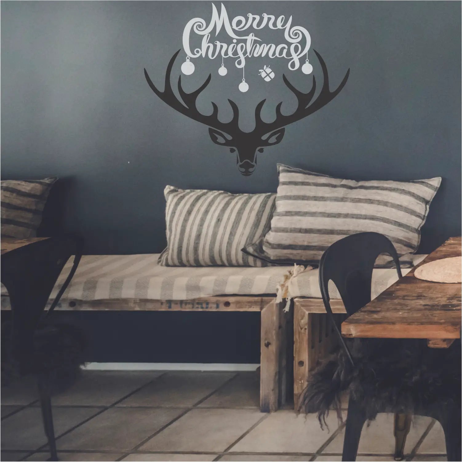 Merry Christmas With Deer Rack | Country Wall & Window Decals Stickers